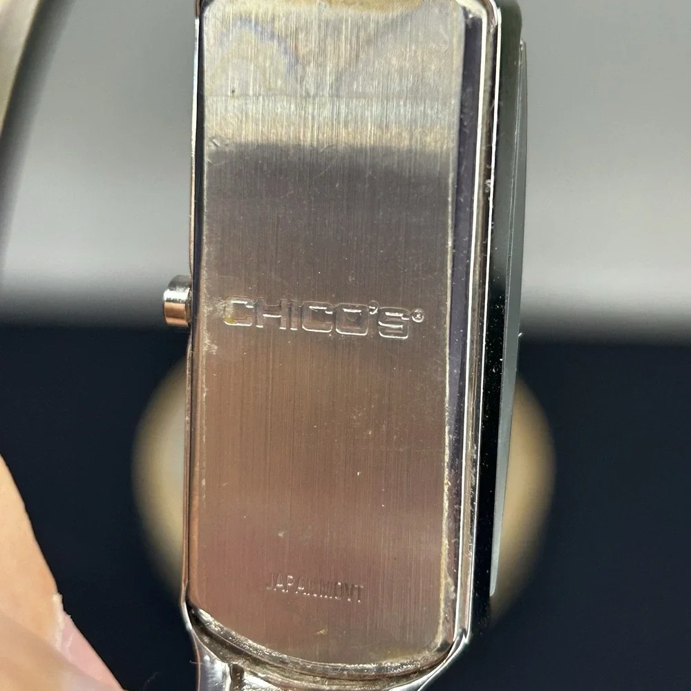 Chico's Silver Tone Rectangular Bracelet Watch Quartz Japan Movement Womens